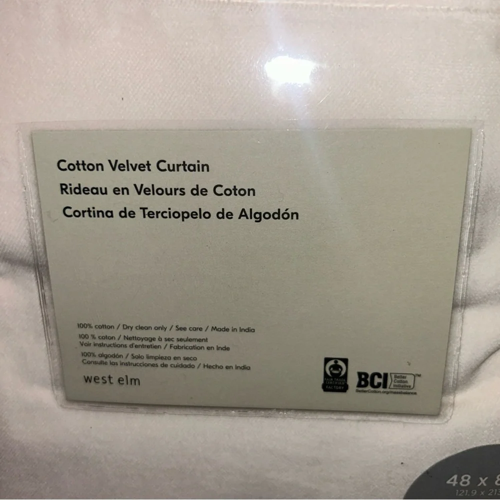 West Elm 100% Cotton Velvet Curtain, Alabaster Ivory, Unlined, 48x84